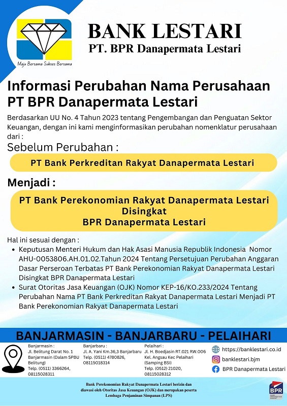 Informasi Perubahan Nama Perusahaan PT BPR Danapermata Lestari